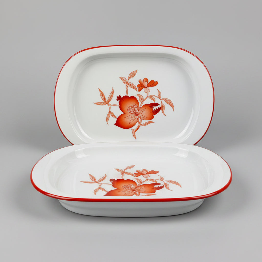 Paire de raviers navettes en porcelaine de Limoges, manufacture Haviland, modèle Sou-Tcheou.