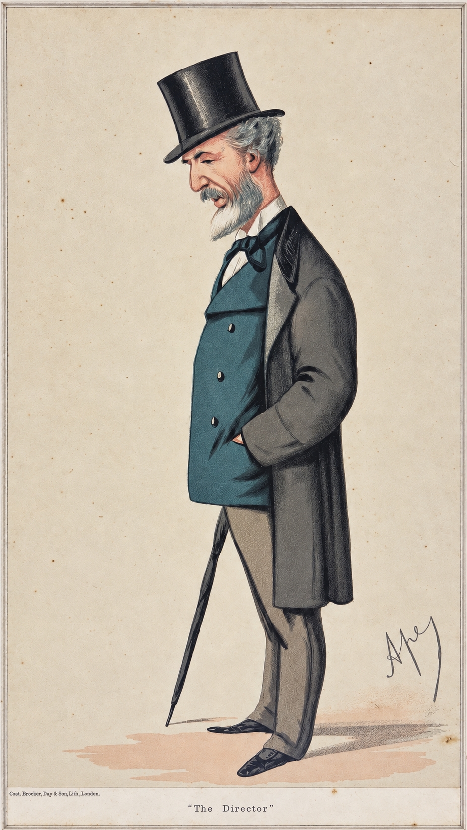 Caricature Vanity Fair The Director par Ape Pellegrini 1874 encadrée