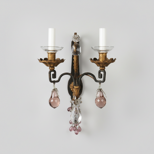 Maison Baguès, paire d'appliques en fer forgé et tôle dorée vers 1900