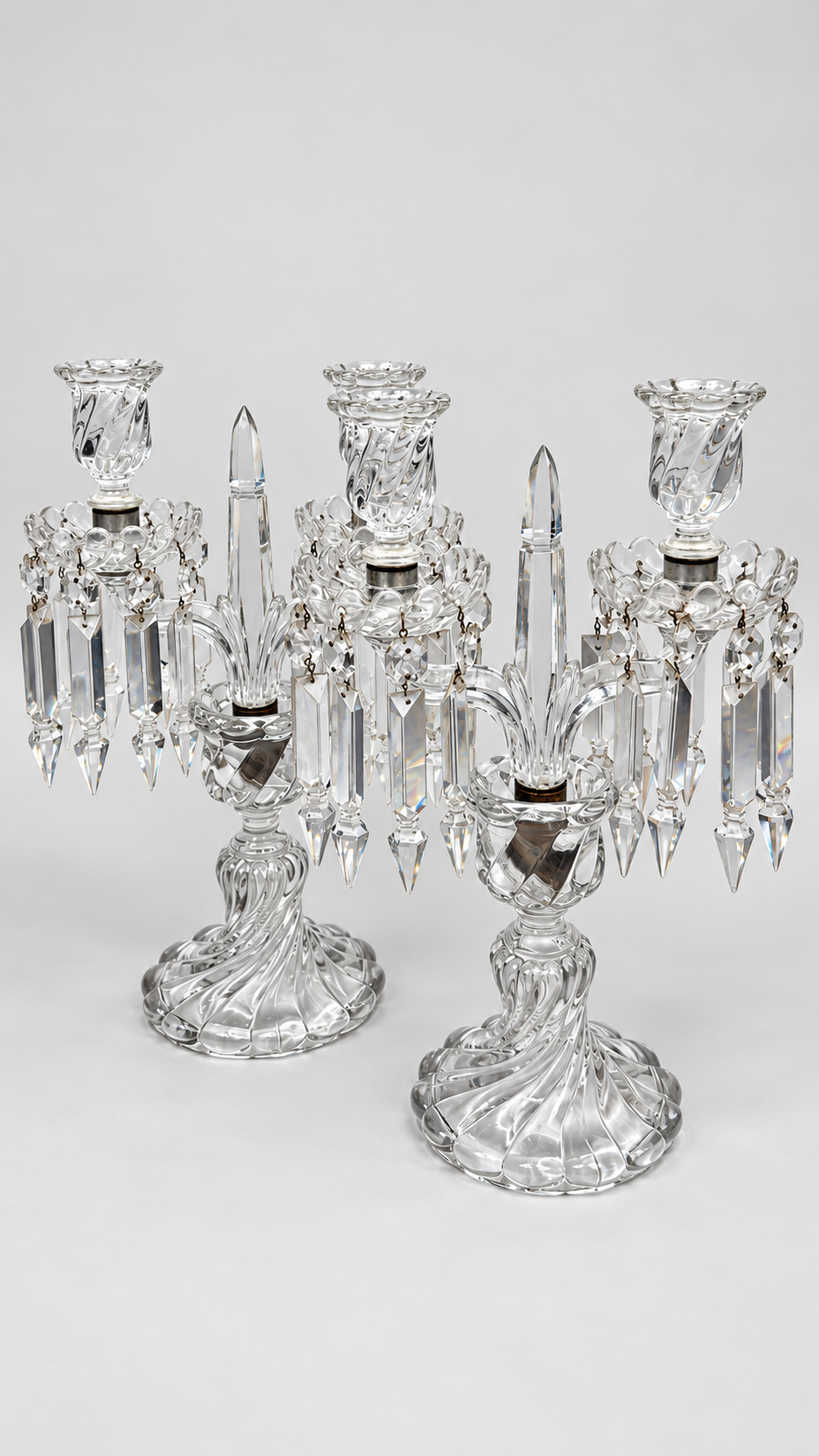 Baccarat, paire de girandoles à deux lumières, modèle Bambou Tors