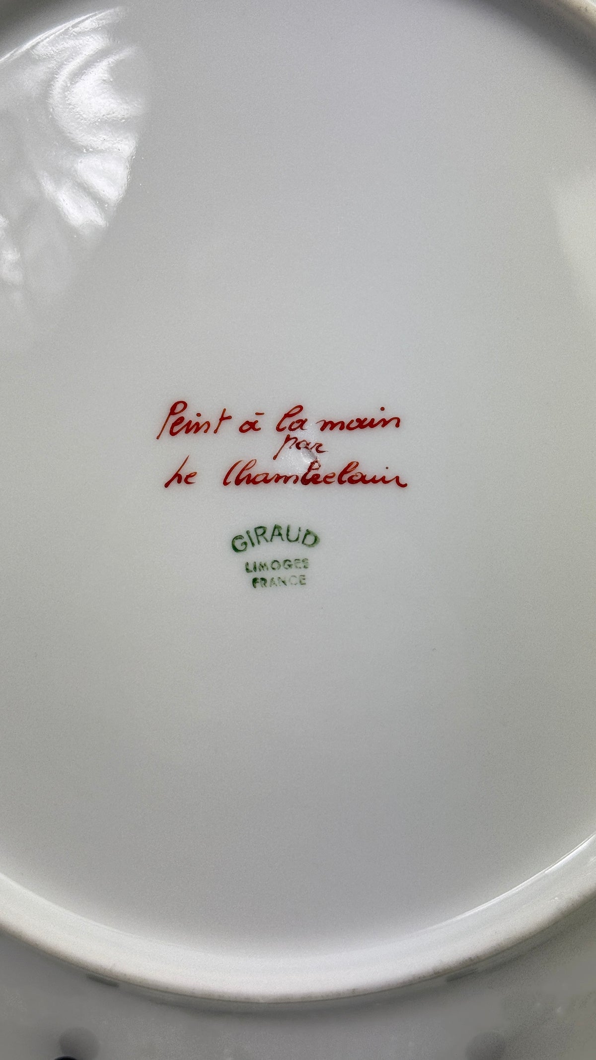 6 assiettes plates 25 cm porcelaine de Limoges Giraud, décor fraises des bois peint main Le Chambrelain
