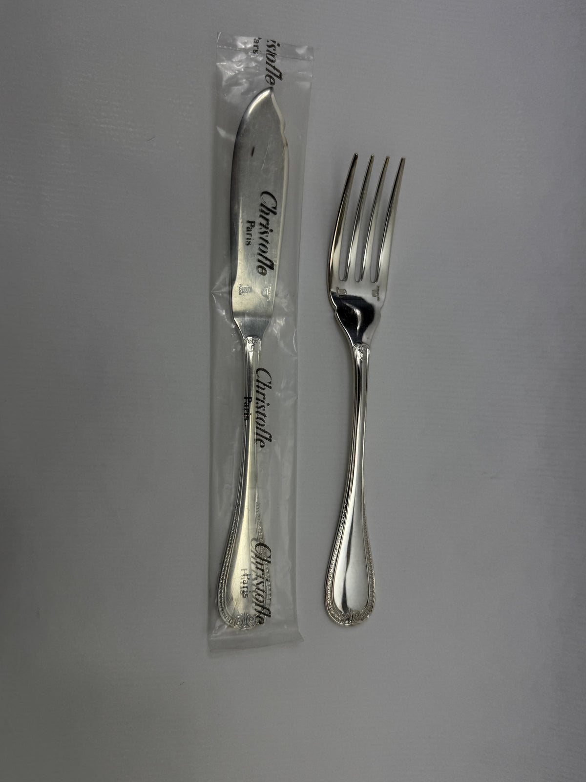 Christofle Malmaison, couvert à poisson, dos et sachet Christofle d'origine