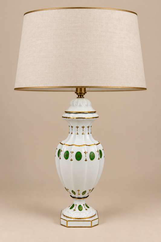 Porcelaine de Paris – Pied de lampe modèle Médaillon Louis XVI, médaillons verts et or – 41 cm