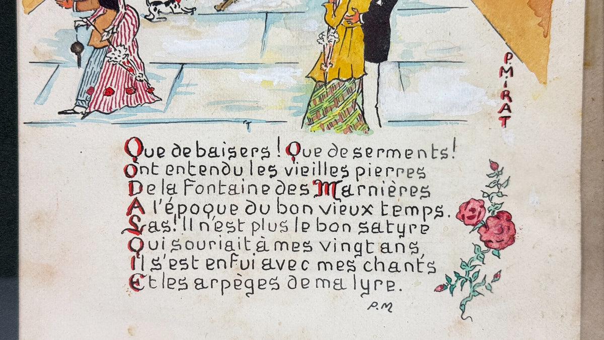 Paul Mirat – Fontaine des Marnières, poème manuscrit et signature PM