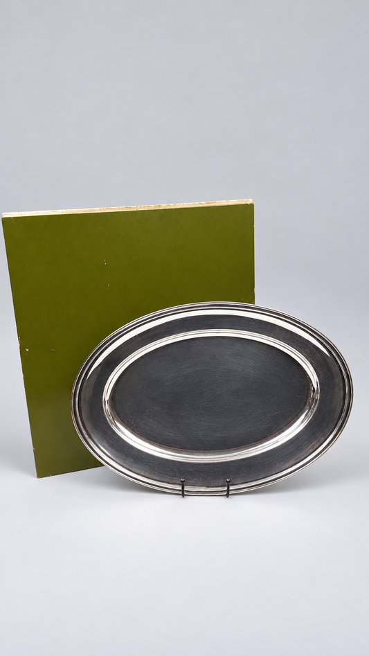 Christofle – Grand plat ovale en métal argenté à filets, avec housse et boîte d'origine – 45 cm