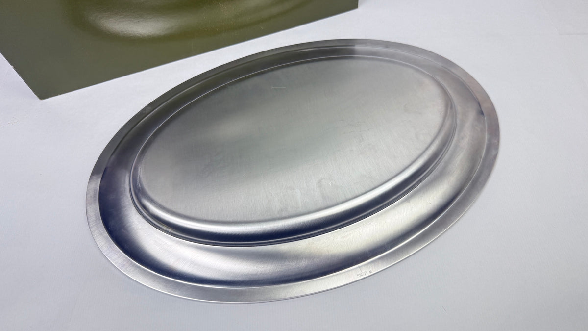 Christofle – Grand plat ovale en métal argenté à filets, avec housse et boîte d'origine – 45 cm