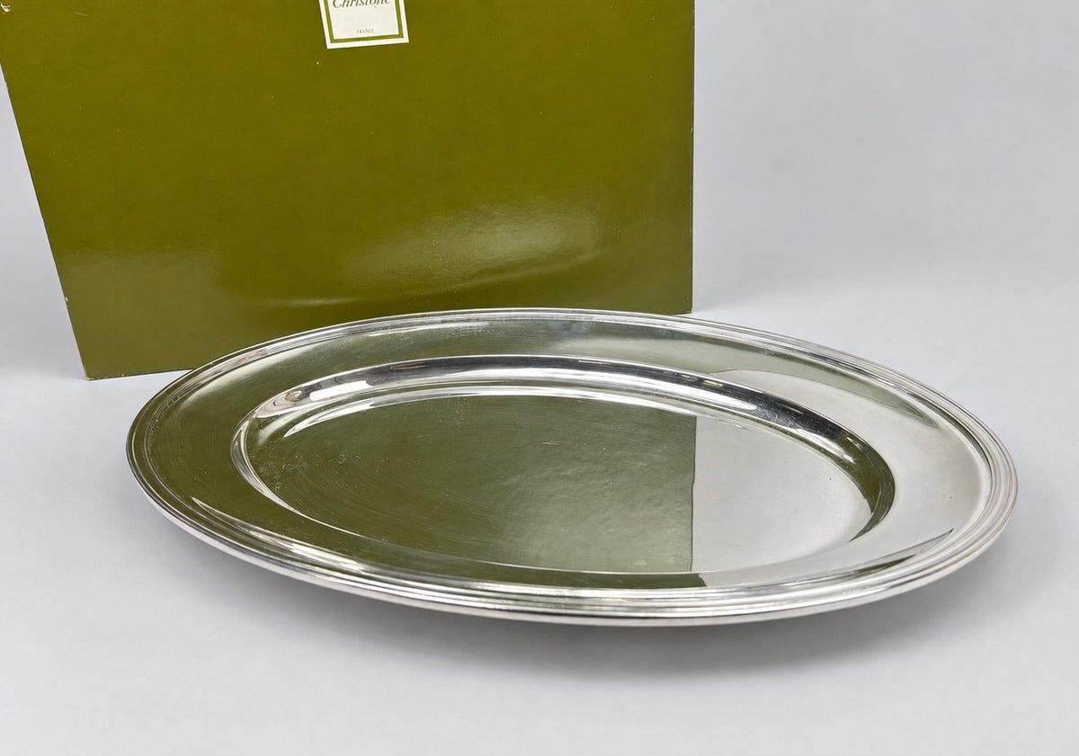 Christofle – Grand plat ovale en métal argenté à filets, avec housse et boîte d'origine – 45 cm