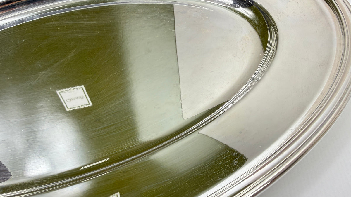 Christofle – Grand plat ovale en métal argenté à filets, avec housse et boîte d'origine – 45 cm