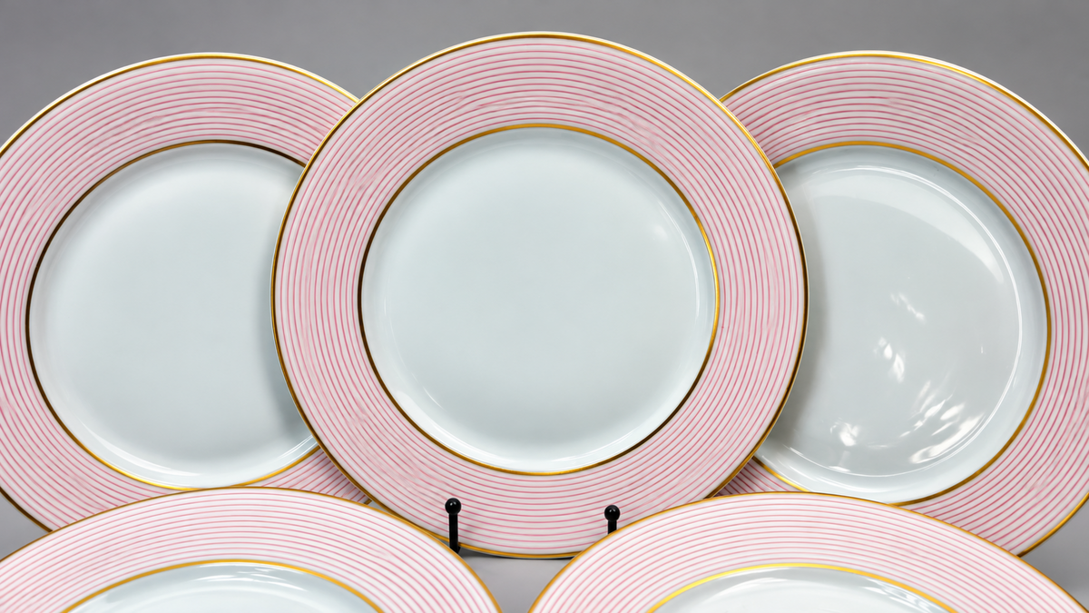 Raynaud Mille Raies, cinq assiettes plates, photographie 2